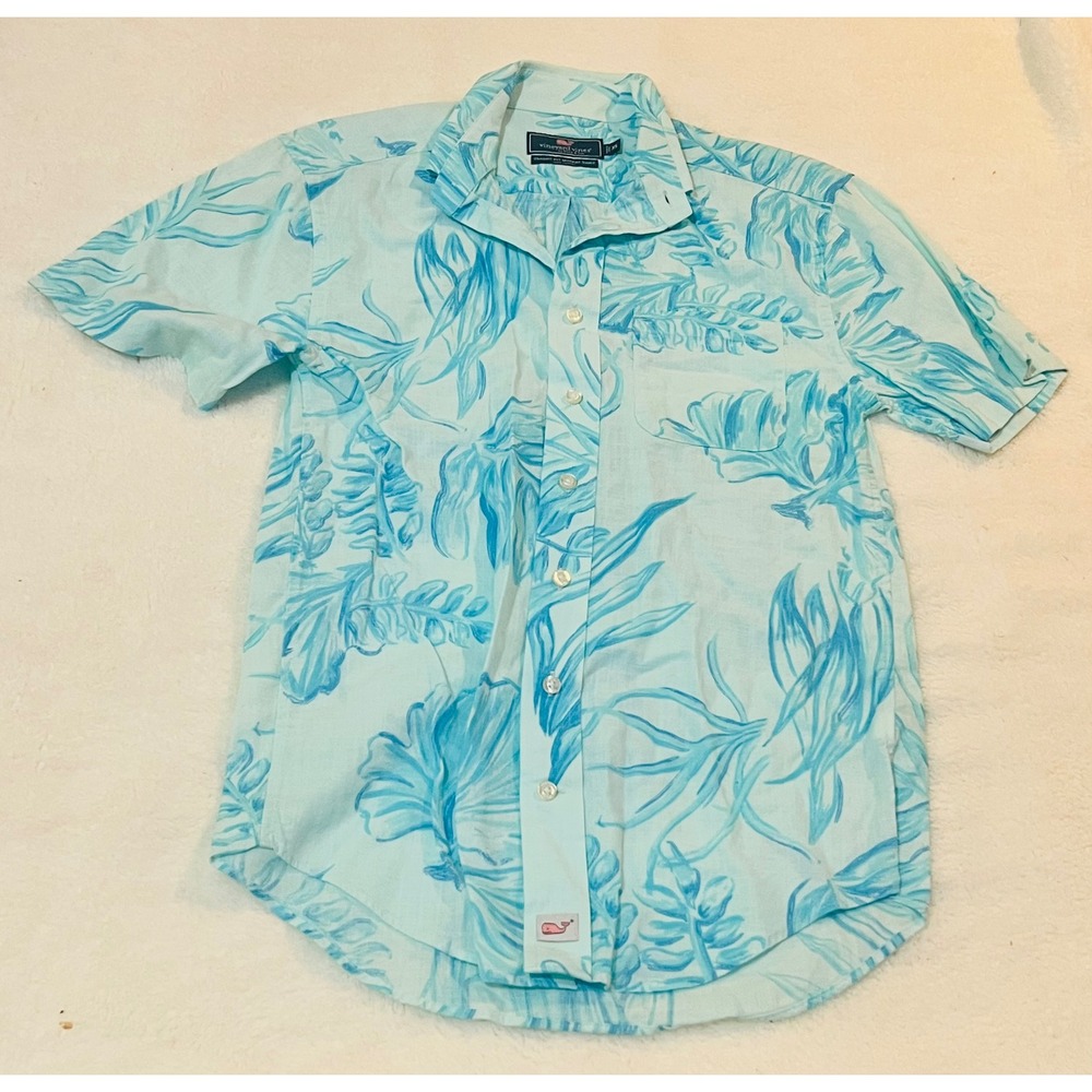Vineyard Vines Classic Fit Murray Shirt Mens XS Blue Tropical Floral ShortSleeve